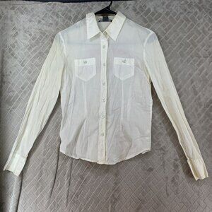 Armani Exchange Womens S Button Up Shirt White Graphic Logo Long Sleeve Artist